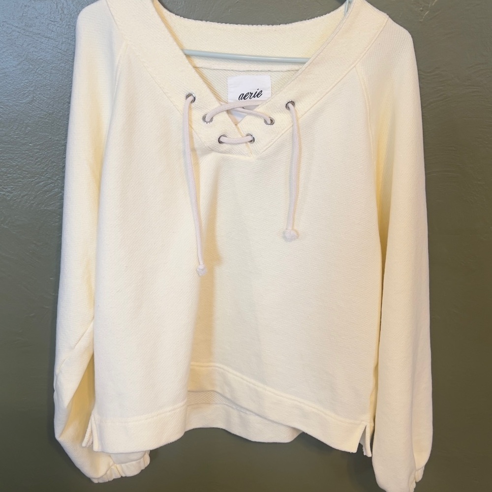 Aerie Off-White Lace-Up Sweatshirt